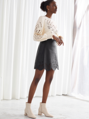 Laser Cut Leather Mini Skirt