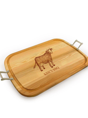 Cow Wooden Artisan Tray With Handles