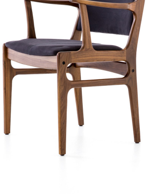 Bina Dining Arm Chair In Dark Blue Canvas