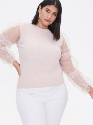 Plus Size Sheer-sleeve Sweater