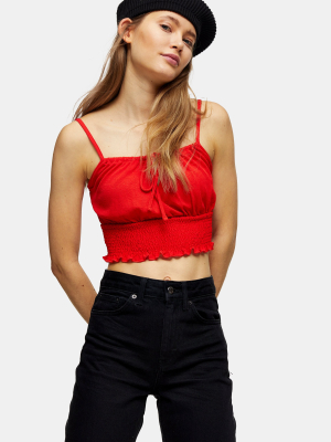 Red Shirred Waist Cami