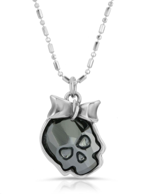 Chrome Black Ribbon Skull Necklace