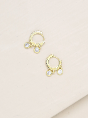 Double Crystal Charm Mini Hoop Earrings