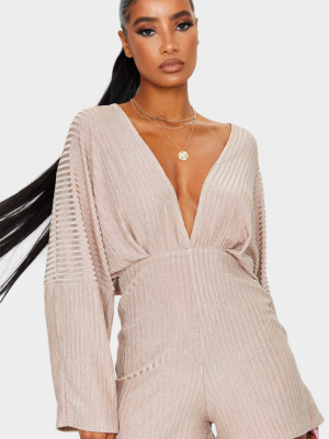 Rose Gold Metallic Rib Plunge Batwing Romper