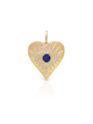 14kt Yellow Gold Diamond Sapphire Evil Eye Heart Celestia Charm Pendant