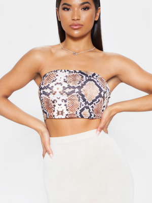 Christiane Tan Snake Print Bandeau Crop Top