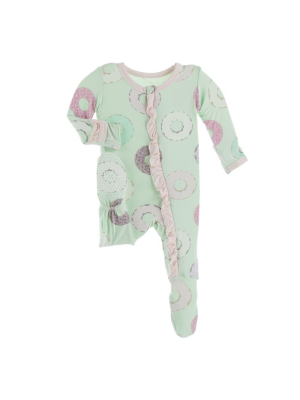 Kickee Pants Print Muffin Ruffle Footie With Zipper - Pistachio Donuts