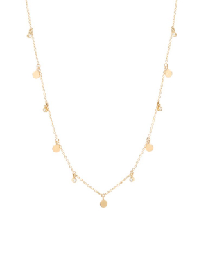 14k 5 Itty Bitty Dangling Disc & Diamond Necklace