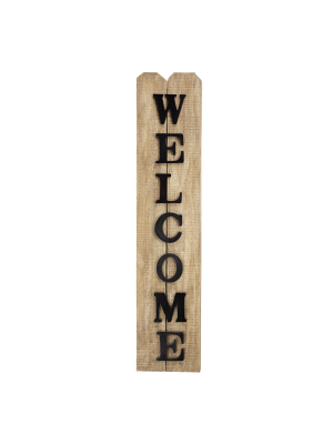 9" X 41" Welcome Rustic Wooden Wall Plaque Sign Brown - American Art Decor