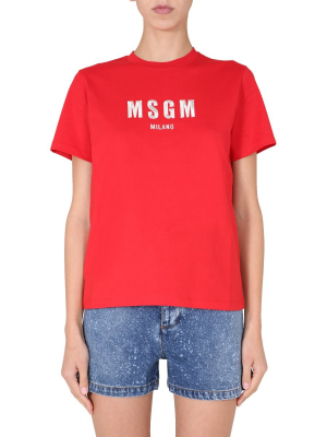 Msgm Logo Embroidered T-shirt