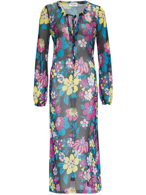 Saint Laurent Floral Printed Long Sleeve Dress