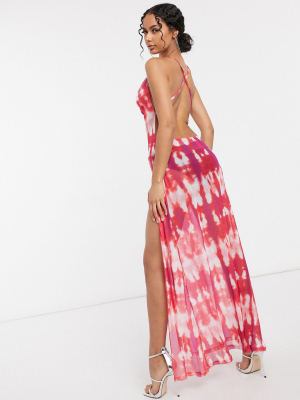 Jaded London Maxi Cami Dress In Pink Tie Dye