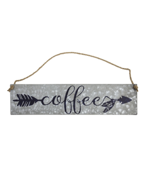 11" X 20" Coffee Galvanized Metal Vintage Hanging Wall Sign With Rope - American Art Decor