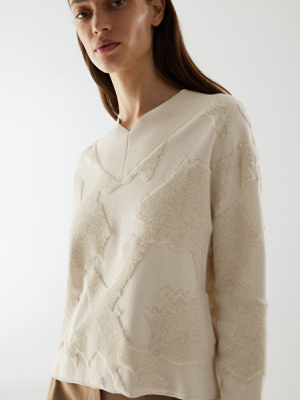 Cotton-wool Mix V-neck Patterned Sweater