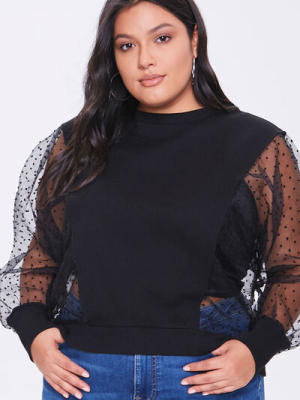 Plus Size Clip Dot Balloon Sleeve Top