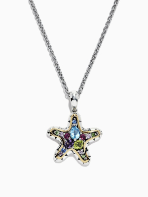 Effy Seaside Sterling Silver & 18k Gold Multi Gemstone Starfish Pendant, 1.82 Tcw