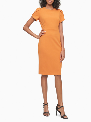 Solid Tulip Sleeve Sheath Dress