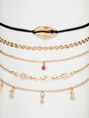 Charm And Chain Choker Necklace Set - Wild Fable™ Gold