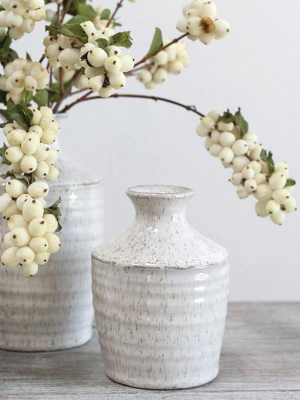 Hari Bud Vase In Distressed White Ceramic - 4.5"