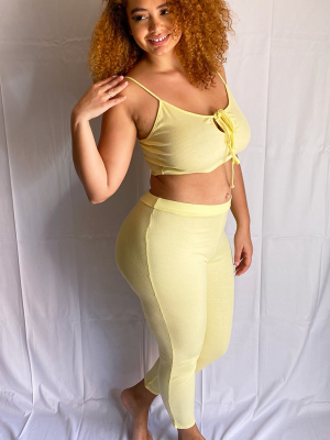 Plus Lemon Rib Legging & Tie Crop Bralet Pj Set