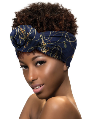 Annie International Fashion Navy Anchor Pattern Headwrap Scarf - Blue