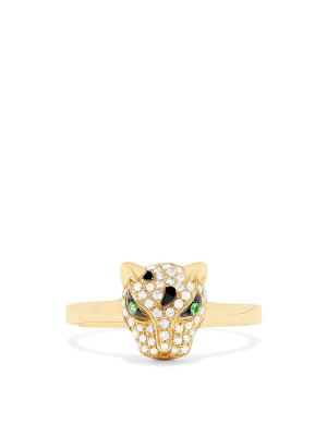 Effy 14k Yellow Gold Diamond And Tsavorite Panther Ring, 0.25 Tcw