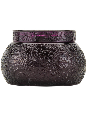 Chawan Bowl 2 Wick Embossed Glass Candle In Santiago Huckleberry