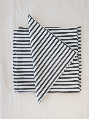 Napkins In Blue Striped Cotton - Set Of Four