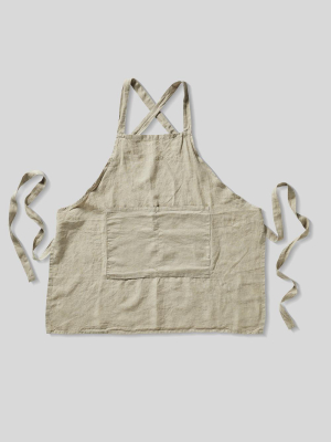 100% Linen Apron In Natural