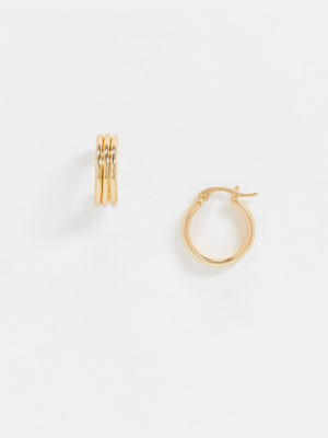 Asos Design Hoop Earrings In Small Sleek Triple Tube Design In Gold Tone