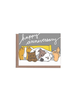 Pets In Bed Anniversary Card