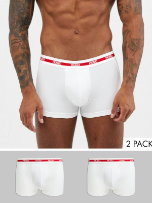 Hugo Bodywear 2 Pack Trunks With Logo Waistband In White