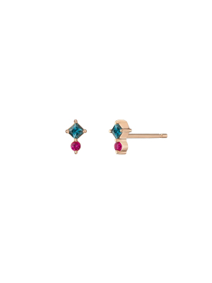 Juno Mini Studs ~ Teal Sapphire