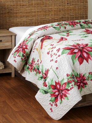 Lakeside Cardinal Quilt With Floral, Farmhouse Pattern, Christmas Colors