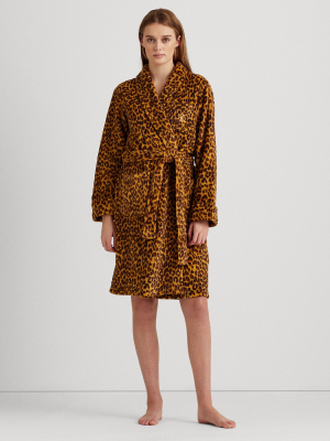 Leopard-print Short Shawl-collar Robe