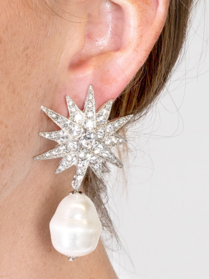 Starburst And Baroque Pearl Pierced Earrings