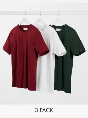 Topman 3 Pack T-shirts In White Khaki And Red