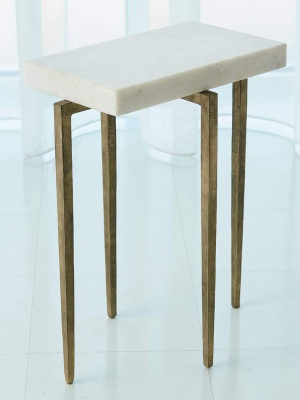 Global Views Laforge Accent Table Antique Gold With White Honed Marble Top