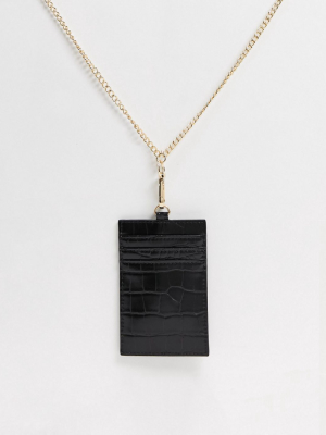 Asos Design Necklace Chain Card Holder In Black Croc