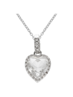 Heart Pendant In Silver Plate With Clear Crystals From Swarovski - Clear/gray (18")