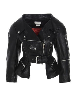 Alexander Mcqueen Peplum Detailed Biker Jacket