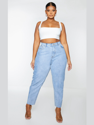 Prettylittlething Plus Light Blue Wash Raw Hem...