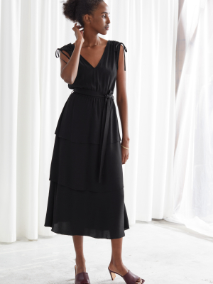 Belted V-neck Midi Dress