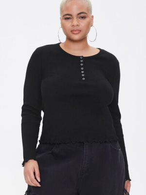 Plus Size Lettuce-edge Henley Top