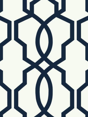 Hourglass Trellis Wallpaper In Navy And White From The Geometric Resource Collection By York Wallcoverings