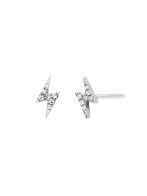 Mini Lightning Bolt Studs - White Gold