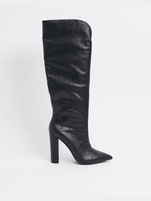 Public Desire Slow Knee High Boots In Black Snake