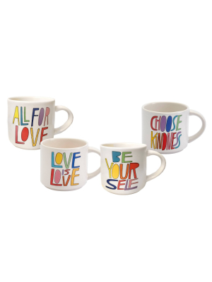 Queer Eye 14oz 4pk Stoneware Love Quote Assorted Mugs