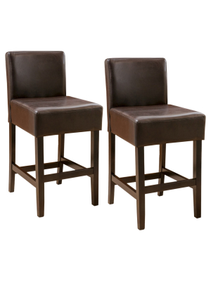 Set Of 2 26" Portman Bonded Leather Counter Height Barstool Brown - Christopher Knight Home