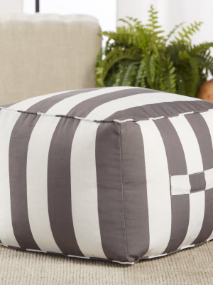 Chatham Indoor/outdoor Striped Pouf In Gray & White